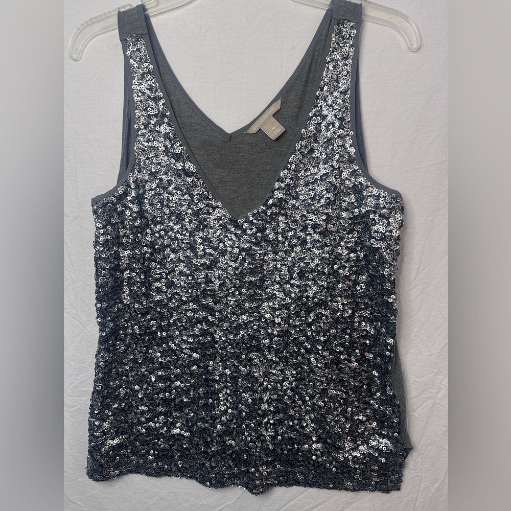 Banana Republic Gray Sequin Tank Top Sleeveless V-Neck Women’s M